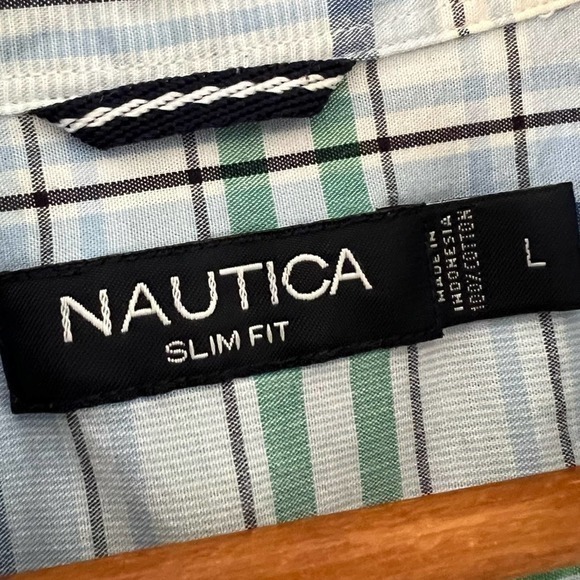 Nautica Slim Fit Button Down Short Sleeve Cotton Plaid Shirt, Men’s Large - Picture 4 of 10